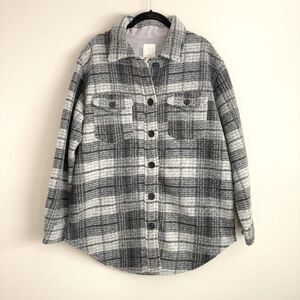 Joie Womens Gray Plaid Shirt Jacket Shacket Size Medium Button Front Casual